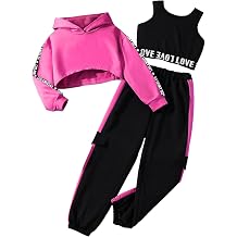Hilinker Girls 3 Piece Outfits Workout Crop Hoodie Tank Sweatpants