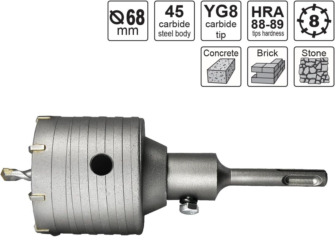 S&R Core drill Bit/Concrete Hole Saw Set diameter 68mm + SDS PLUS Adapter + centering point 8x110 mm, gray - Image 4