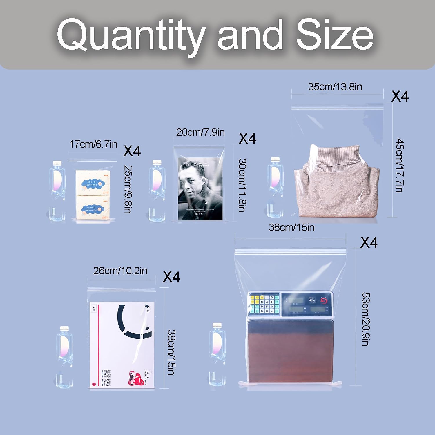 20pcs Waterproof Packing Bags Travel Reusable Plastic Storage Bags Clothing Organizer Ziplock Bags Luggage Space Saver Bags (Clear, Plastic, 5 Sizes)