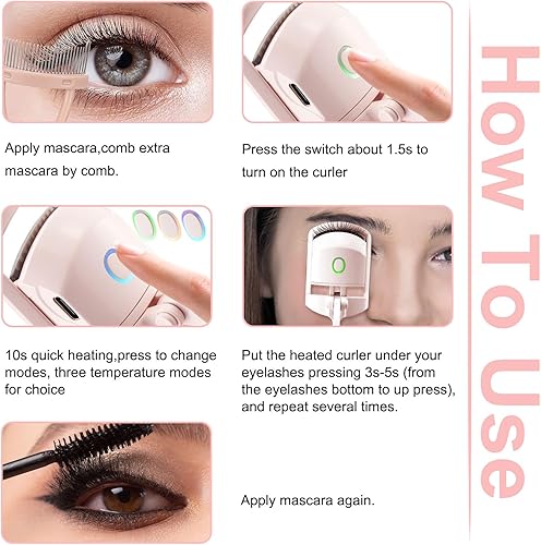 Miniatura 6 de Rizadores de pestañas calentados, rizadores de pestañas electrónicos con peine y cepillos delineadores, rizador de pestañas calentado, 3 modos de