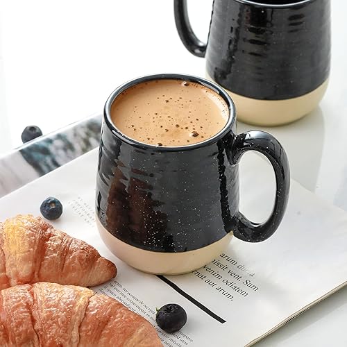 Miniatura 7 de HASENSE Juego de 4 Tazas de Café, Tazas de Café de Cerámica de 15 Onzas con Asas, Taza Grande de Porcelana para Café, Capuchino, Té, Tazas Negras