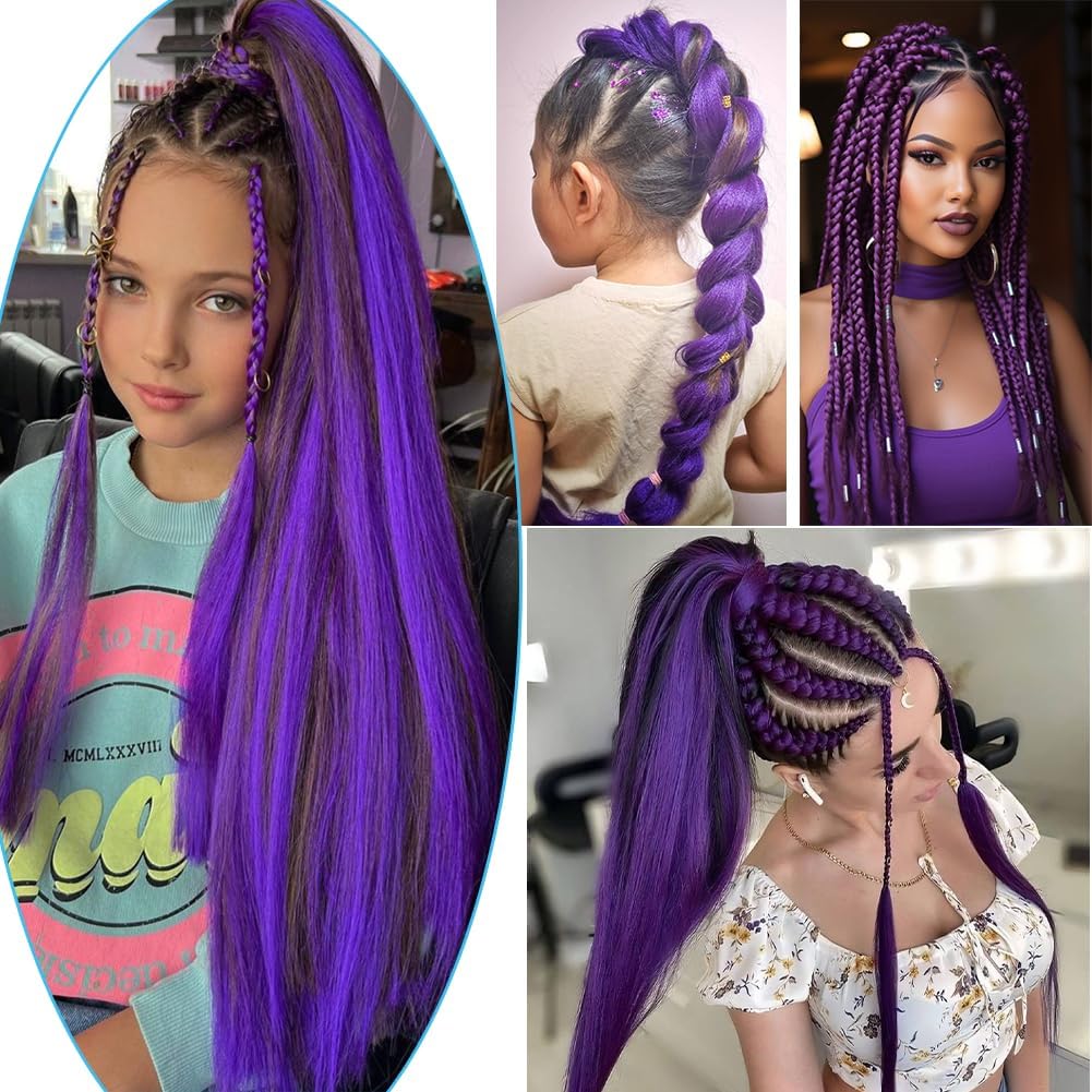 Dark Purple Braiding Hair Pre Stretched Yaki Straight 2 Packs 90g/Pack Extra Long Hair Extensions Crochet Braids 26 Inch/66 CM - Image 3