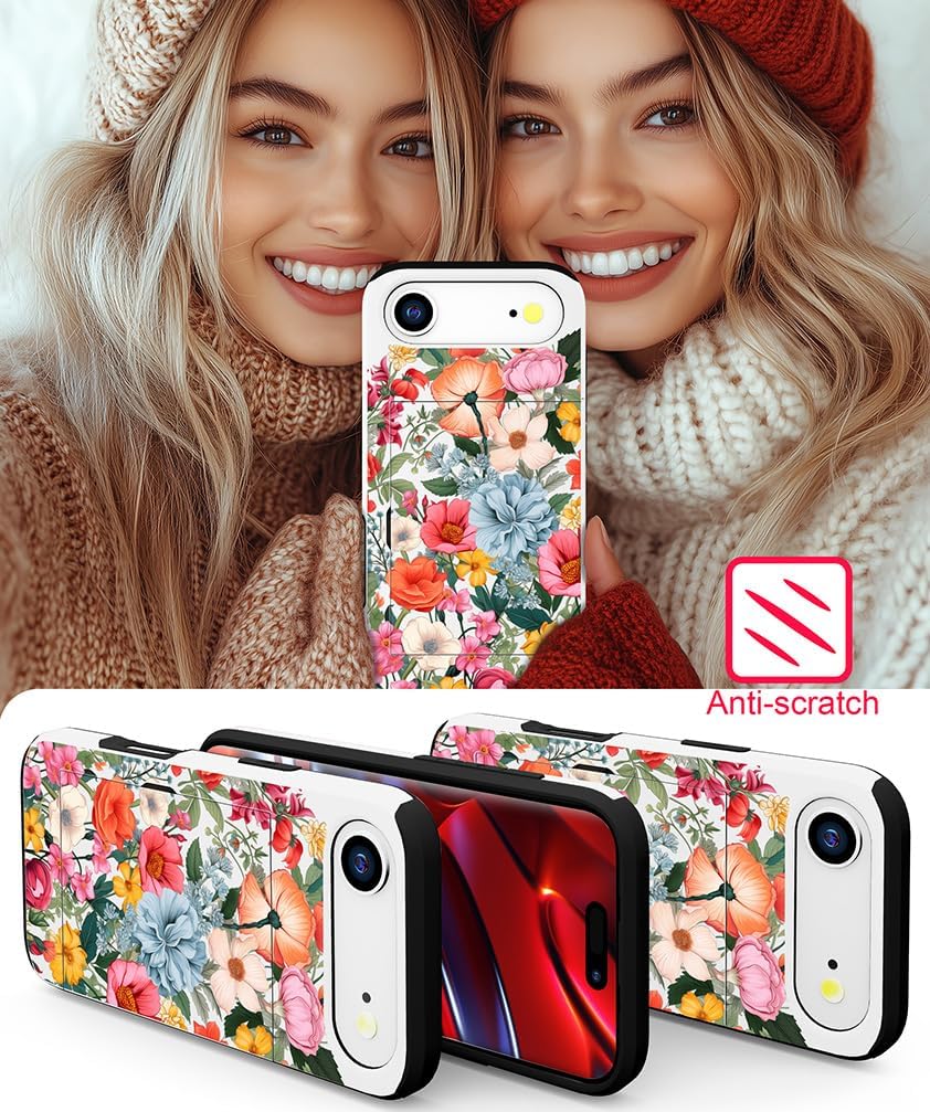 Compatible with iPhone 17 Air Case Wallet Cute for Women with Design,Rugged Credit Card Holder Slot Protective Phone Skin Cases Girly Design (Pink Blossom Floral Autumn) - Image 5