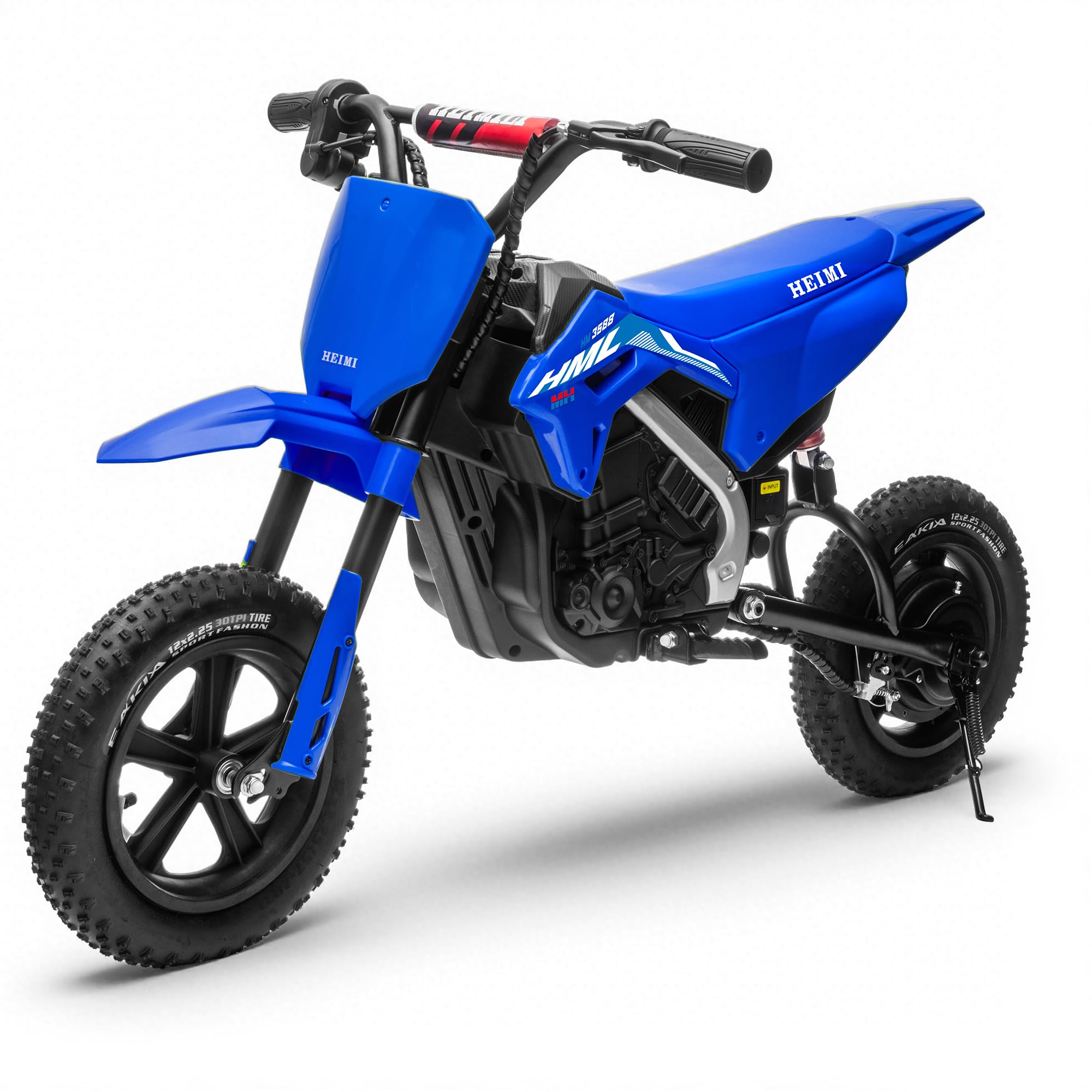 24V Electric Dirt Bike for Kids - Up to 11 MPH & 10 Miles Long-Range, Twist-Grip Throttle, 12" Knobby Tires, Spring Suspension, Music, 250W Electric Motorcycle for Kids 6-12 (Blue)