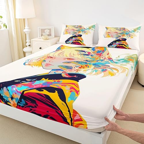 Miniatura 9 de Erosebridal Sábana bajera ajustable de uniforme de anime 3D para niña, tamaño Queen, estilo japonés, de dibujos animados, para niños, niñas y