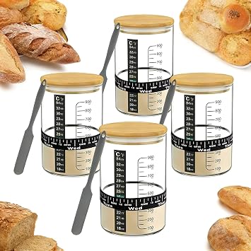 BRIRILINE Pro Sourdough Bread Starter Kit - 34 oz sourdough jar with 5 unique features for the perfect sour dough bread & sourdough starter kit - baking supplies 34oz-1pack 34oz-4pack