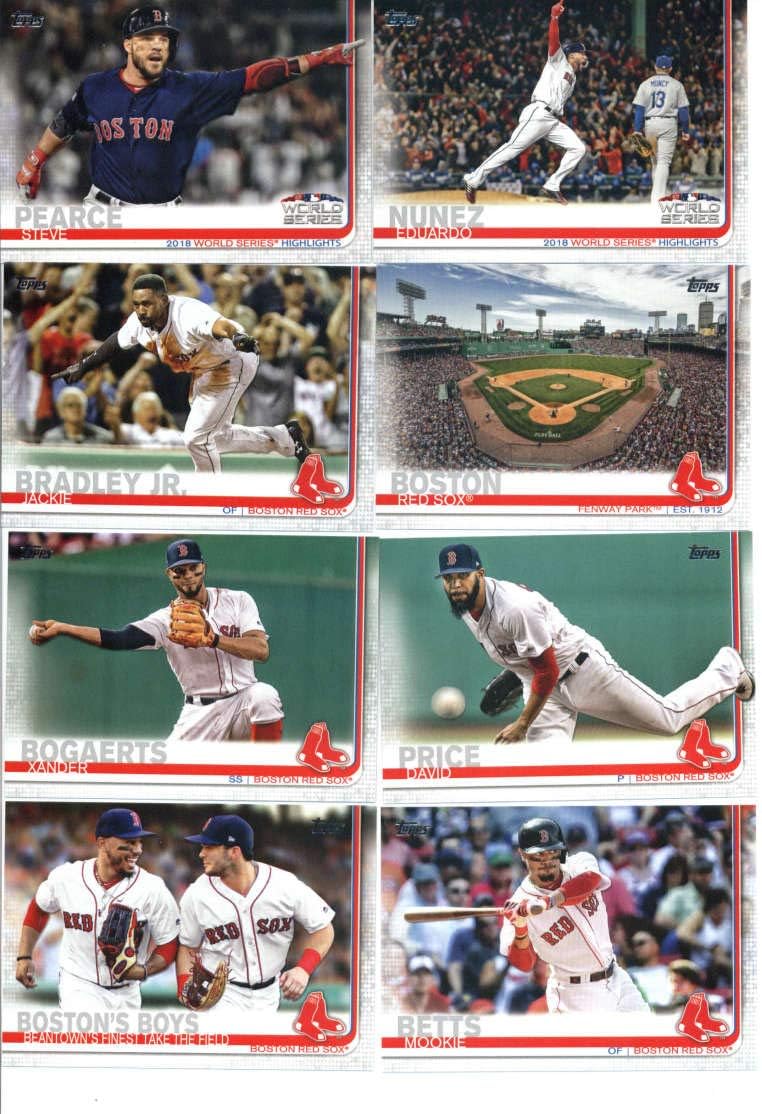 2019 Topps Master (Series 1 & 2, Update) Baseball Boston Red Sox Team Set of 41 Cards: Eduardo Nunez(#3), David Price(#13), J.D. Martinez(#23), Boston's Boys(#28), Mookie Betts(#50), Rick Porcello(#54), J.D. Martinez(#76), J.D. Martinez(#77), Fenway Park(#160), Xander Bogaerts(#167), Jackie Bradley Jr.(#179), Rafael Devers(#228), Mitch Moreland(#262), Steve Pearce(#275), Mookie Betts(#312), David Price(#314), Christian Vazquez(#373), plus more