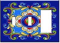 Vista 21 de Art Plates - Decorative Light Switch Plate Cover Plate - Decorative Metal Wall Plate - Combo: Decora - Toggle - Dark Blue Mexican Talavera Tile