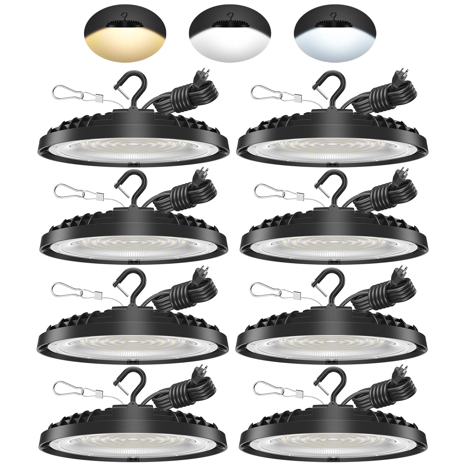 200W UFO LED High Bay Light Adjustable Wattage 200W 150W 100W 3-Color Temperature 6500K 5000K 3500K 28 000LM