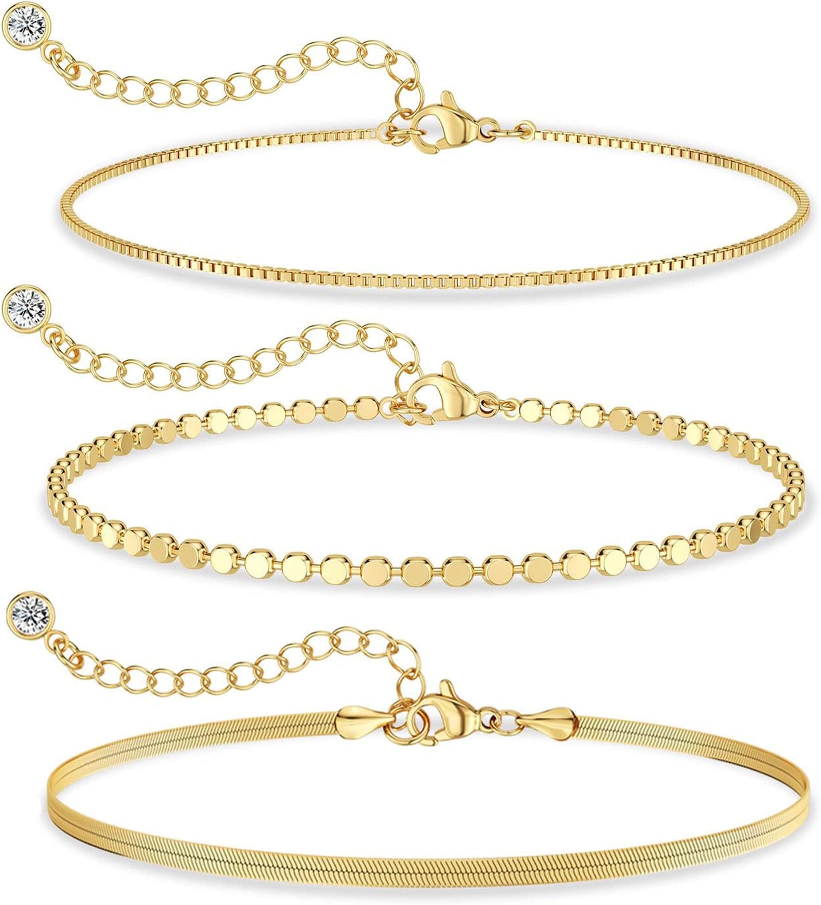 DEARMAY Dainty Silver Plated Bracelets for Women Trendy, Silver Jewelry Set for Women Bracelets for Women Paperclip Box Herringbone Figaro Rope Chain Bracelet Fashion Pack Gifts for Women