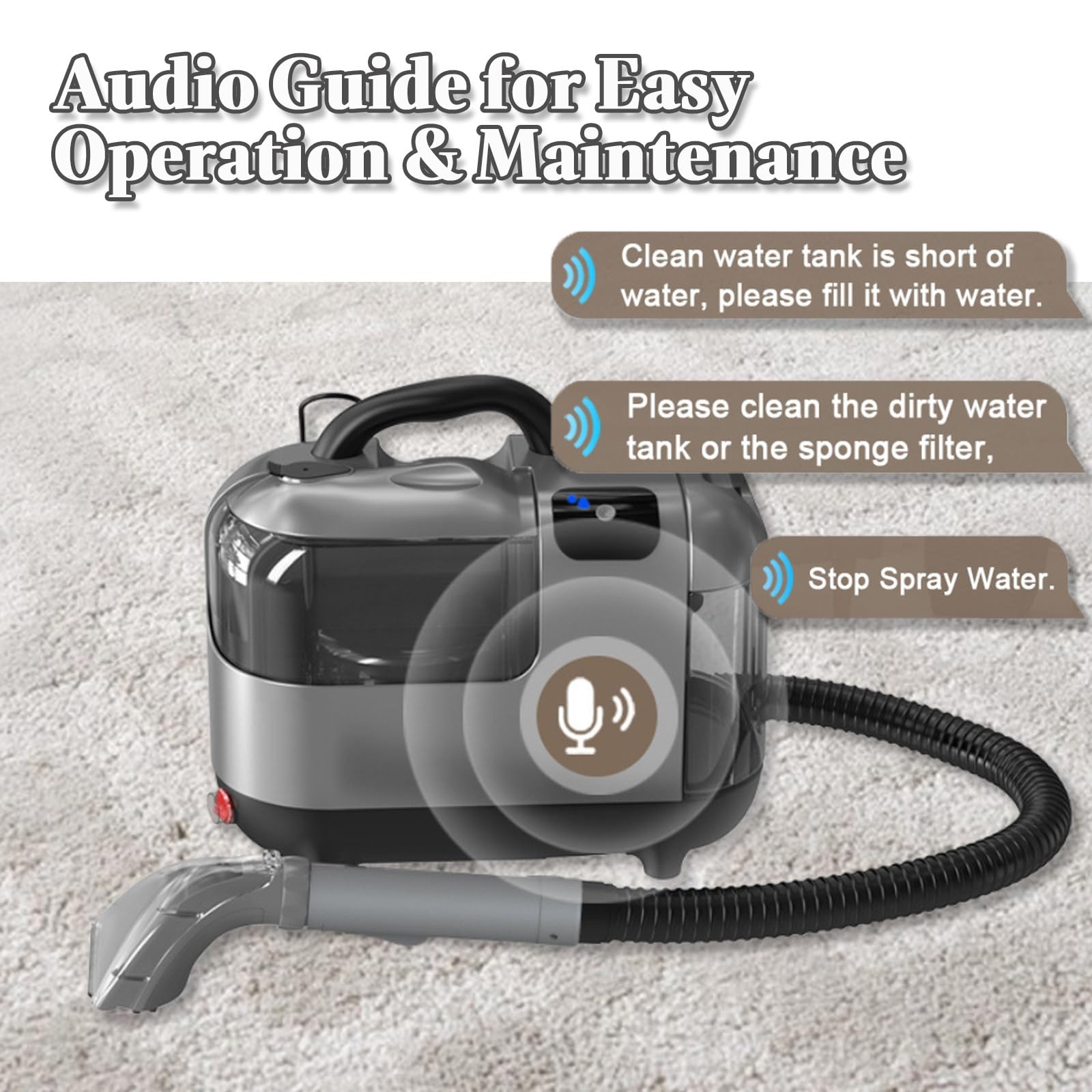Aspirador Tapicerias con Agua Aspiradora Agua Tapiceria 1800ml Tanque de Agua Sucia 1300ml Tanque de Solución 4.5kg Peso Neto, con Conector, para Auto/Casa, Familias con Mascotas 220V-Grey