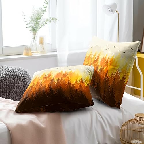 Miniatura 8 de Juego de 2 fundas de almohada de bosque otoñal de 18 x 18 pulgadas, fundas decorativas de algodón para el hogar, sofá, cama, patio