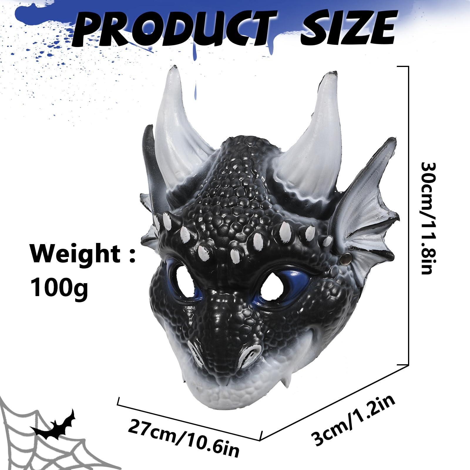 Pddgeun Dragon Mask for Kids Adult 3D PU Dragon Mask Costume Accessory for Halloween Cosplay (Black) - Image 3