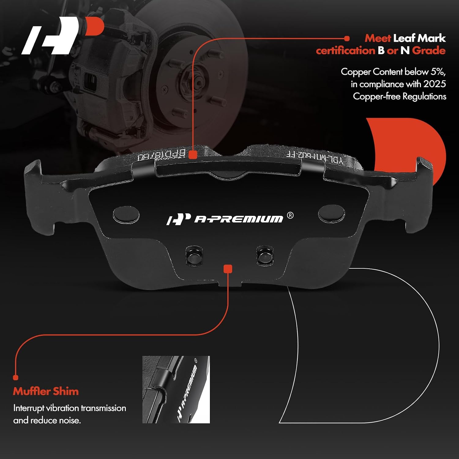 A-Premium 10.23 inch (260mm) Rear Solid Disc Brake Rotors + Ceramic Pads Kit Compatible with Select Honda Models - Civic 2016-2017/2019-2020/2022-2023, 6-PC Set