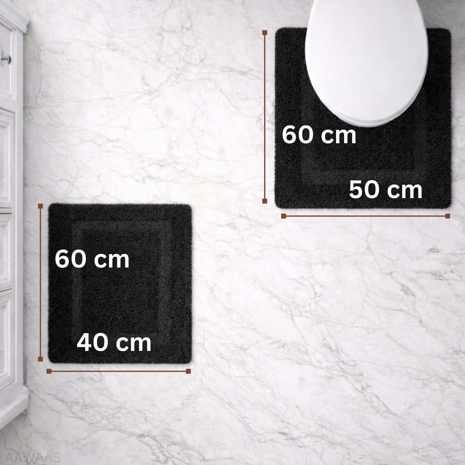 AAWAAS – U Shaped 50x60cm and 40x60cm Rect Non Slip & Super Absorbent Extra Thick Soft, Washable Bath Mats for Bathroom Contour Bath Rugs for Toilet,Dry Quick - Black Rect 4