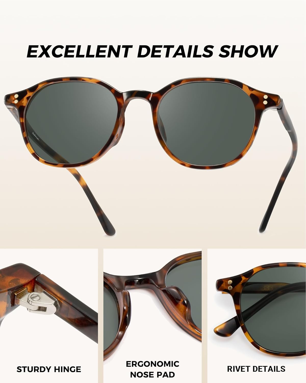 Retro Round Polarized Sunglasses for Men Women Vintage Stylish Frame UV400 Protection Lightweight Frame - Image 6