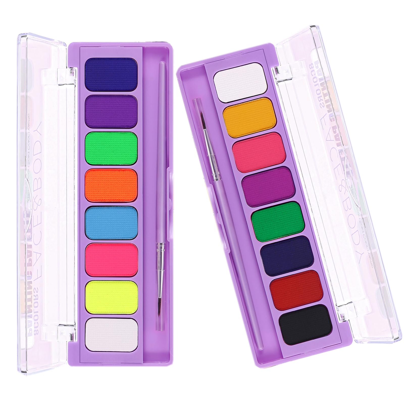 MEICOLY 2 Packs Water Activated Eyeliner Palette Neon Face Paint Colored Retro Hydra Liner Makeup Matte Graphic Eyeliner UV Glow Fluorescent Black White Body Paint