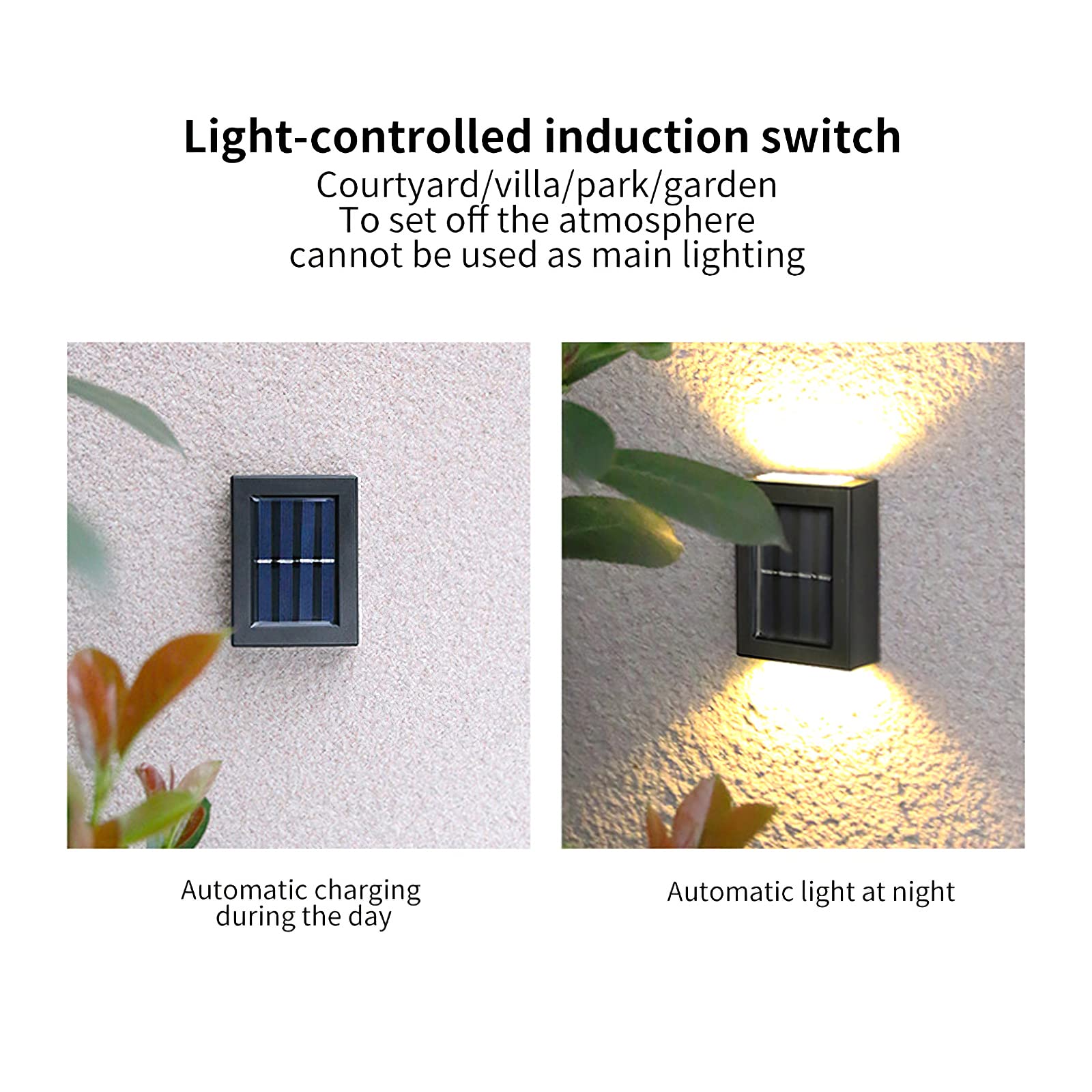 Wowlela 4Pack Solar Fence Lights Outdoor, 3000K Warm White Up and Down Solar Wall Garden Lights for House Porch, Garage - Image 4