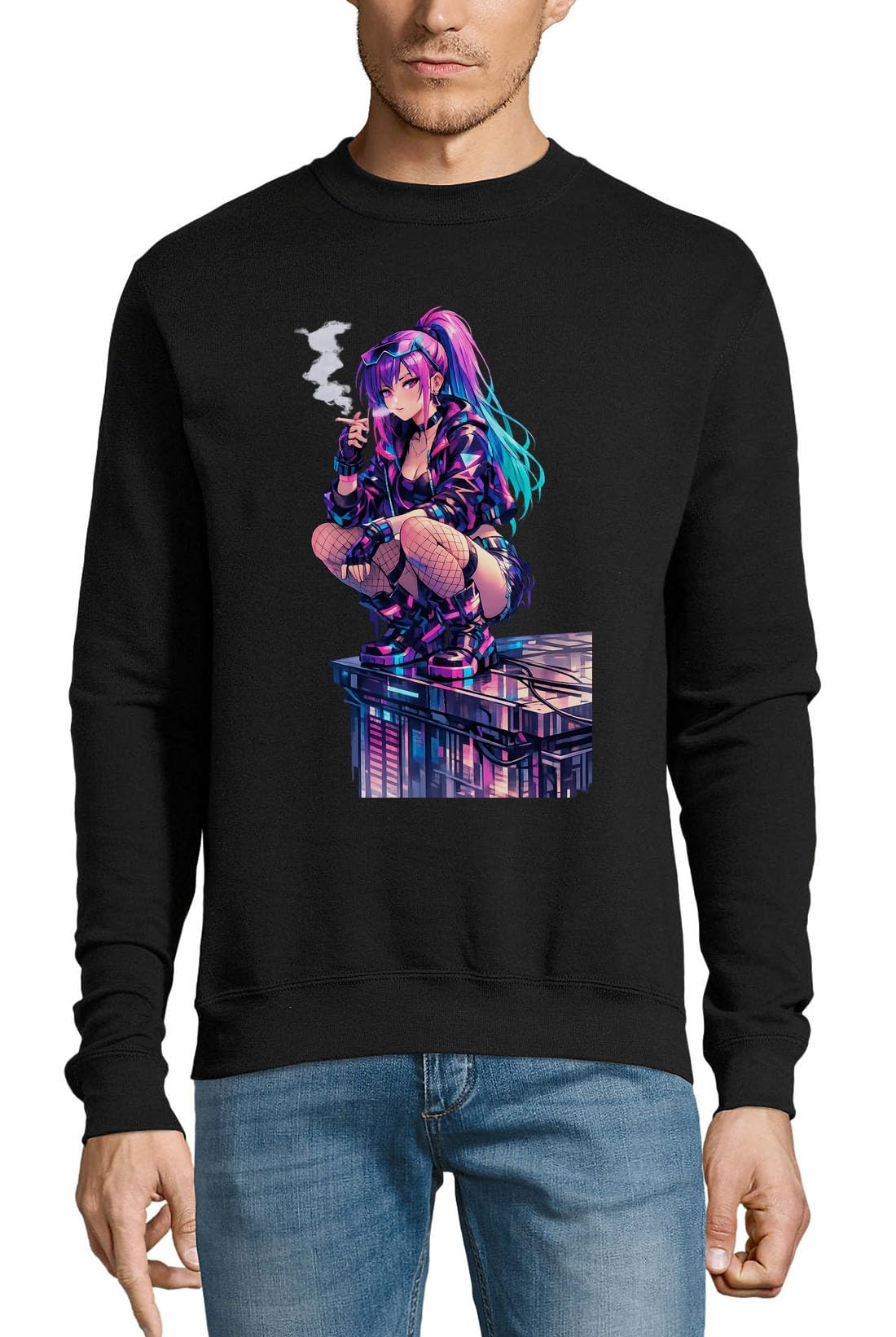 Neon Night Urban Girl Vibes bawełniany sweter sweter sweter czarny