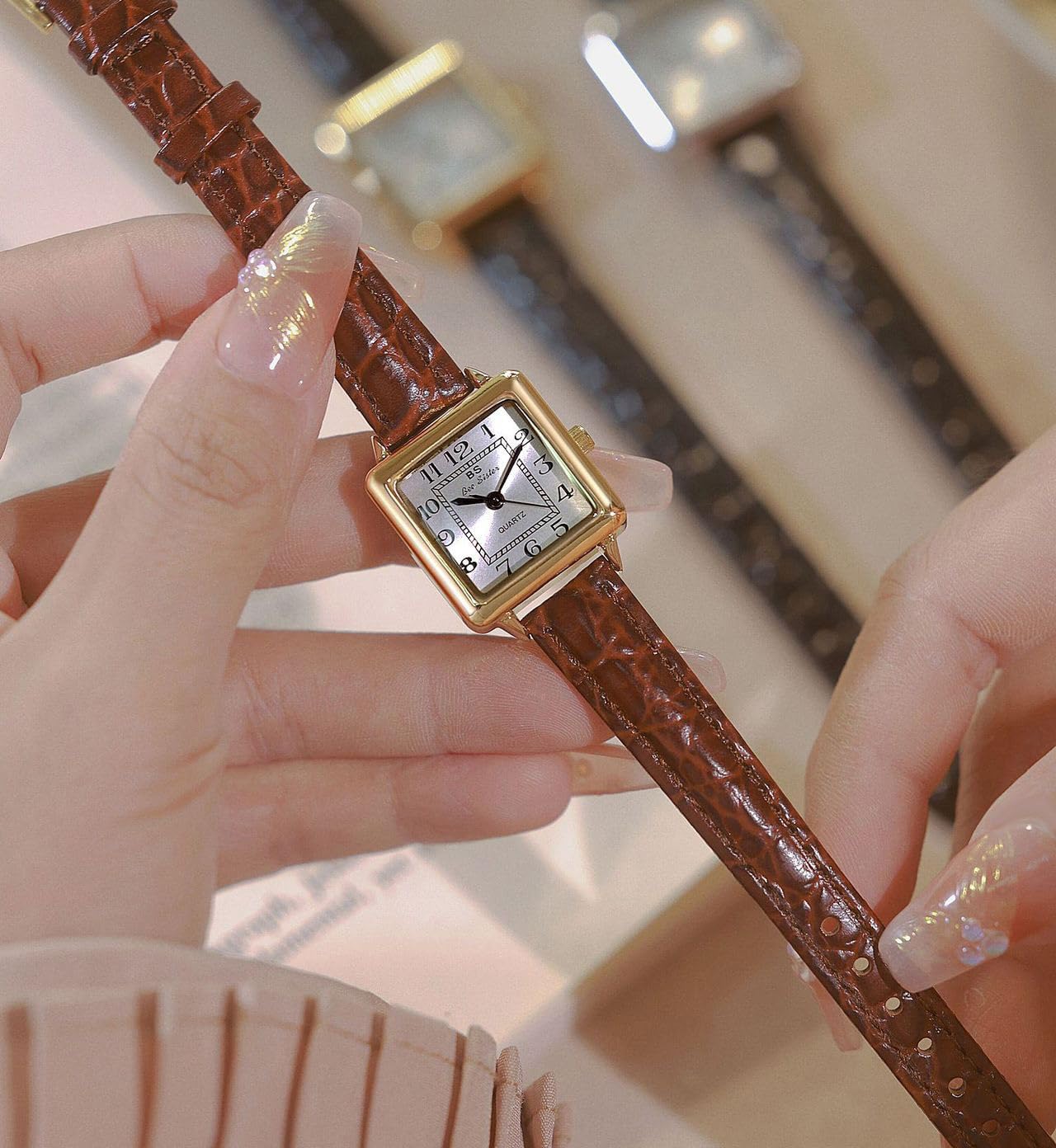 Vintage Watches for Women - Small Dainty Tank, Square Womens Watch with Genuine Leather Strap - Image 2