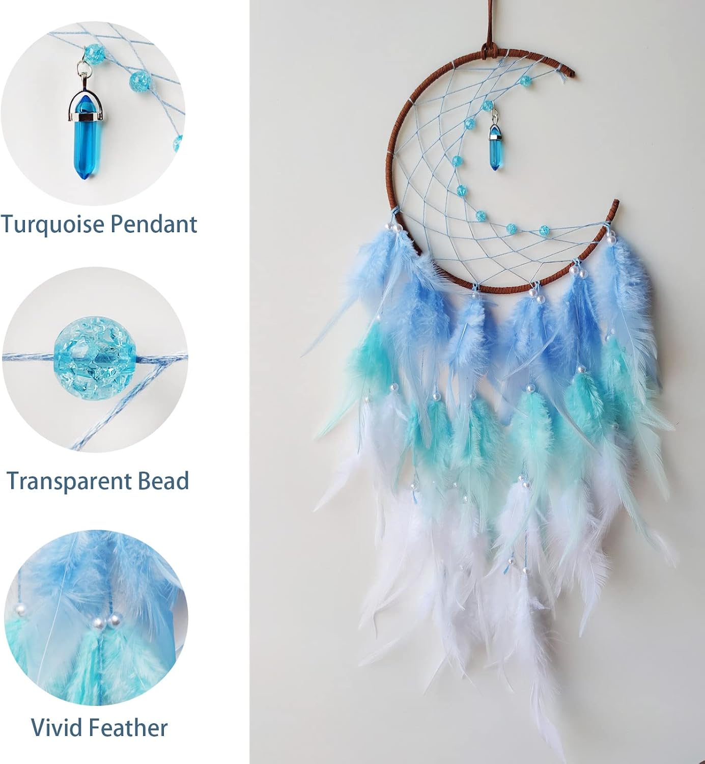 Blue Moon Dream Catcher with Pendant | Handmade, Wall Hanging Ornament, Bedroom Living Room Home Decor
