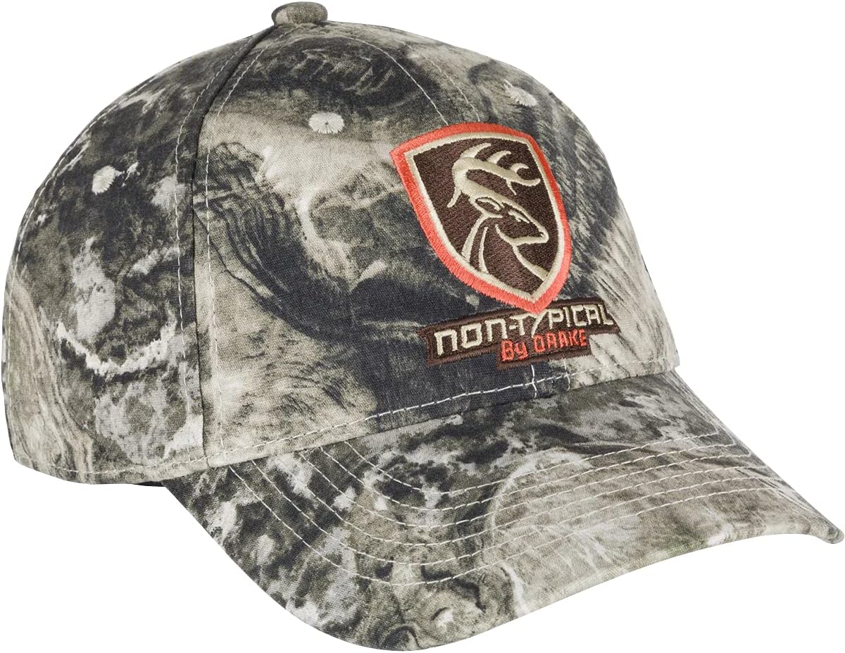 Drake Waterfowl Non-Typical Logo Camo Cotton Cap - Hunting 6-Panel Cotton Twill Cap w/Adjustable Closure, One Size Fits Most