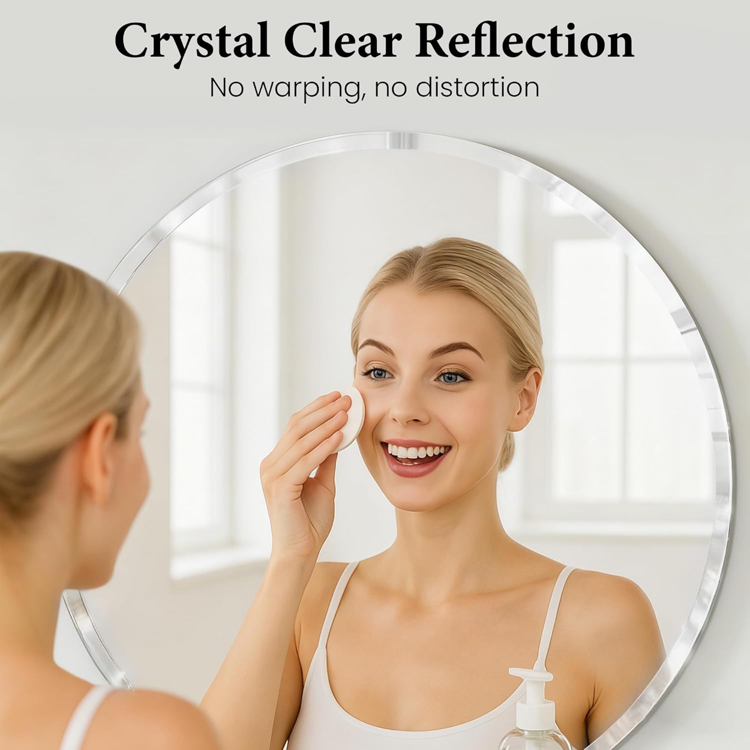 30 Inch Large Round Wall Mirror, Frameless Beveled Circle Mirror for Bathroom Vanity, Statement Decor Mirror for Living Room, Fireplace & Entryway, Solid Backed