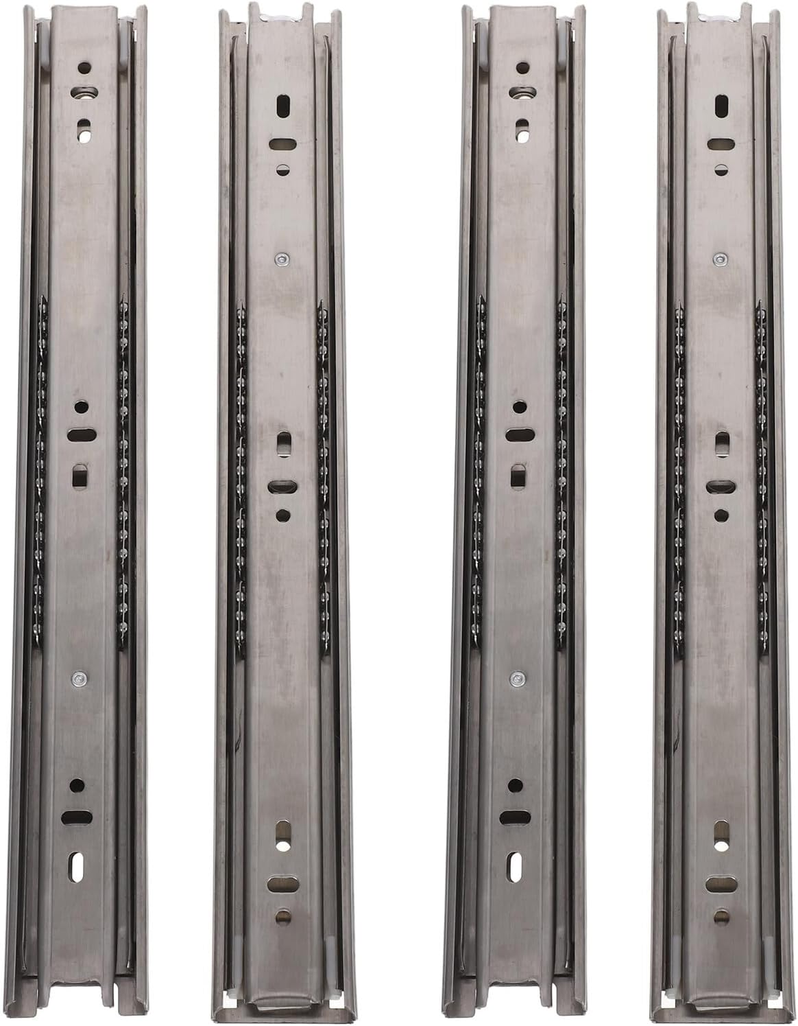 14-inch 3-Section Side Mount Drawer Slides 4pcs Heavy Duty Stainless Steel Sliding Rails for Cabinets and Furniture, Quiet Ball Bearing Drawer Tracks for Home and Office Use