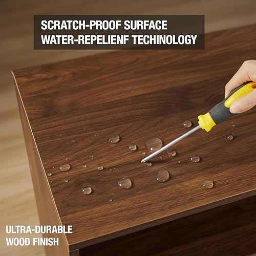 Miniatura 5 de Soporte grande para tocadiscos con gabinete de almacenamiento de vinilo, mesa consola giratoria moderna de mediados de siglo, madera de nogal negro,