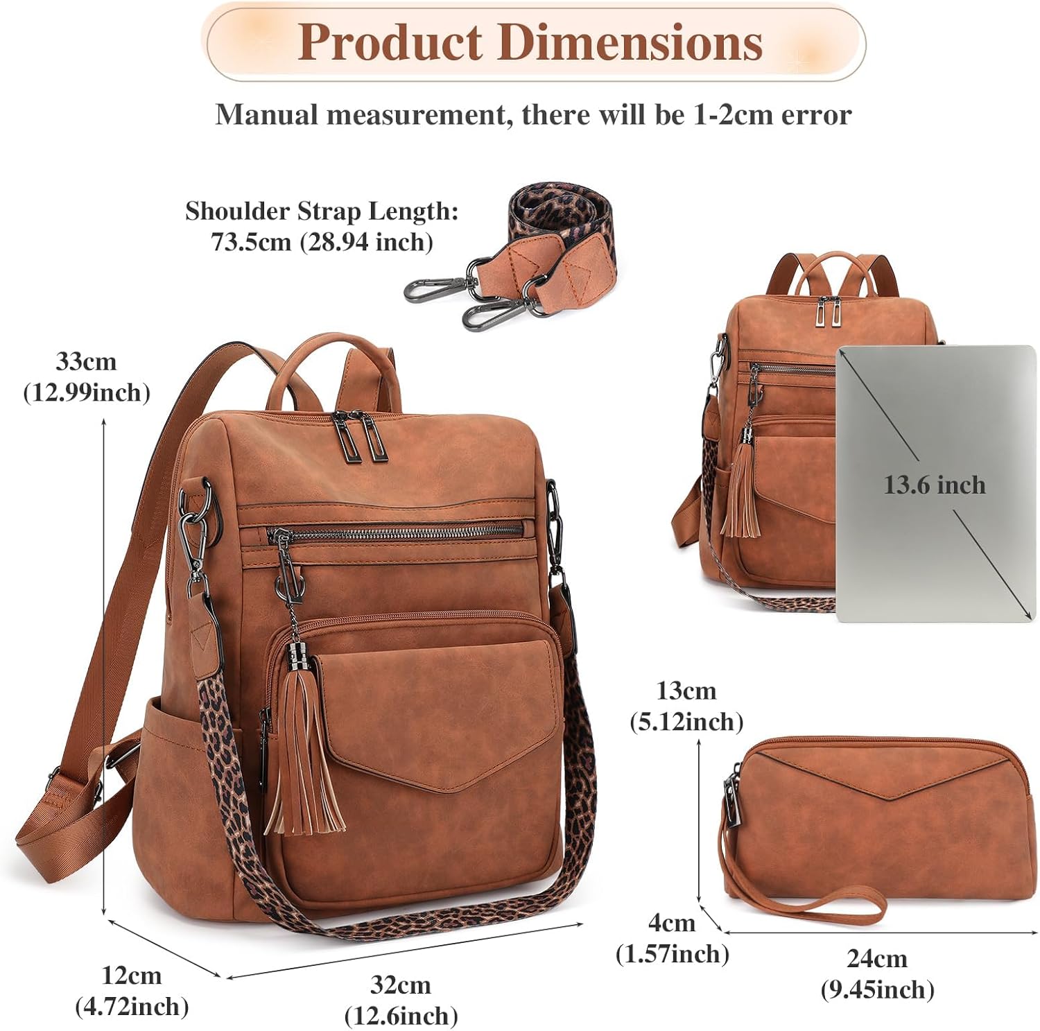 Backpack Purse for Women, Vegan Leather Fashion Backpack Purse, Multi-Pocket Shoulder Designer Handbag for Travel, Work