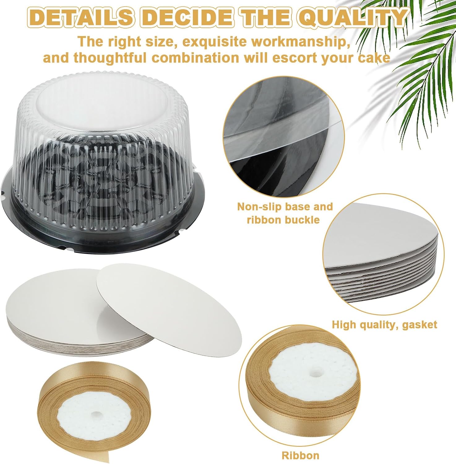 10 Pcs 10 Inches Disposable Cake Container with Lid Plastic Cake Carrier with Clear Dome Lid and Cake Boards Round Cake Containers Carriers for Transport, Party Takeout Food Display