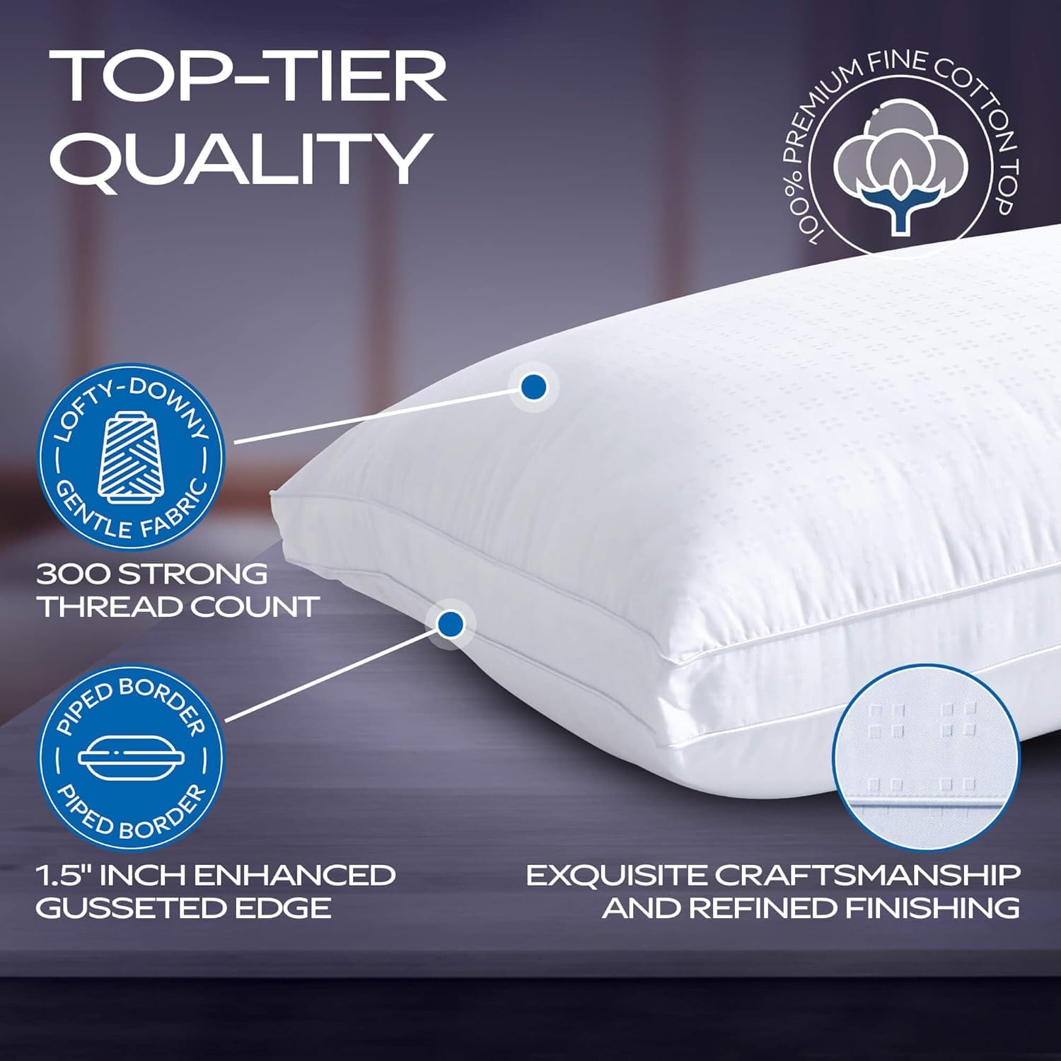 Mastertex SYNCHKG067361 Daunen Alternative Bett Kissen Baumwolle Bezug Super Plüsch Mikrofaser Füllung Hypoallergen und Allergie Sicher Weich und Atmungsaktiv King Size (20x36x1,5)