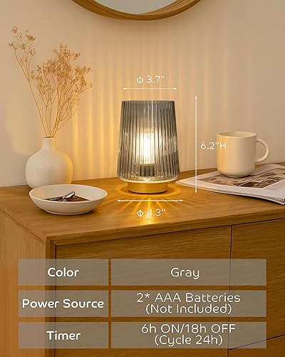 Miniatura 8 de Lámpara de mesa con temporizador, funciona con pilas, lámpara de batería pequeña inalámbrica con bombilla LED, lámpara de noche decorativa para sala