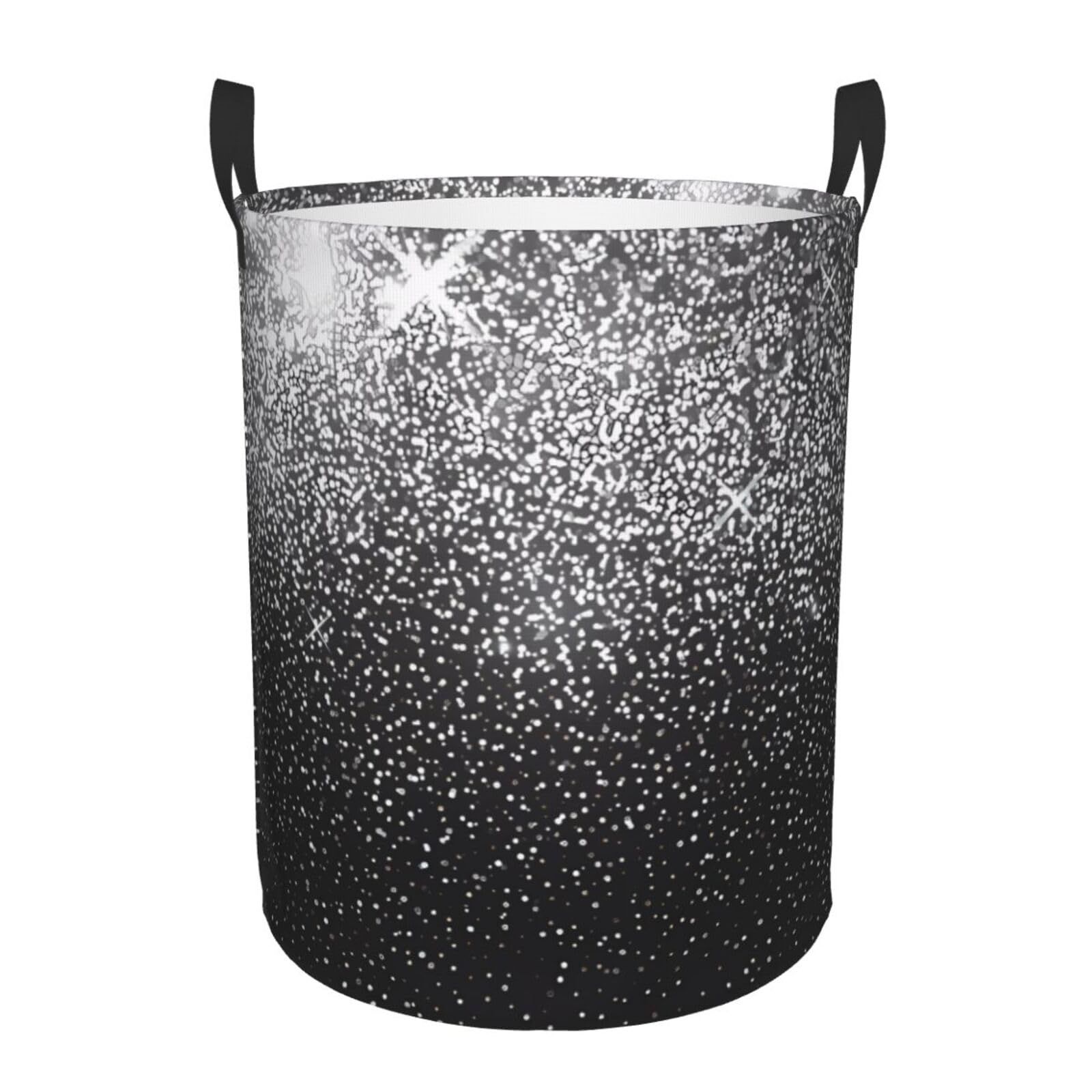 M Collapsible Shiny silver glitter Print Circular Hamper Round