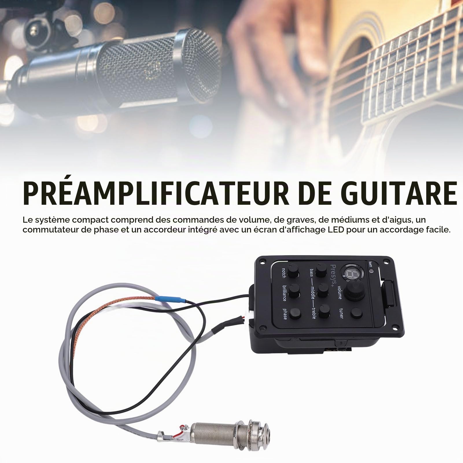 Préampli EQ pour Guitare, Affichage LED, Préamplificateur de Guitare, égaliseur EQ, Préampli de Scène avec Fonction de Phase pour Presys Plus