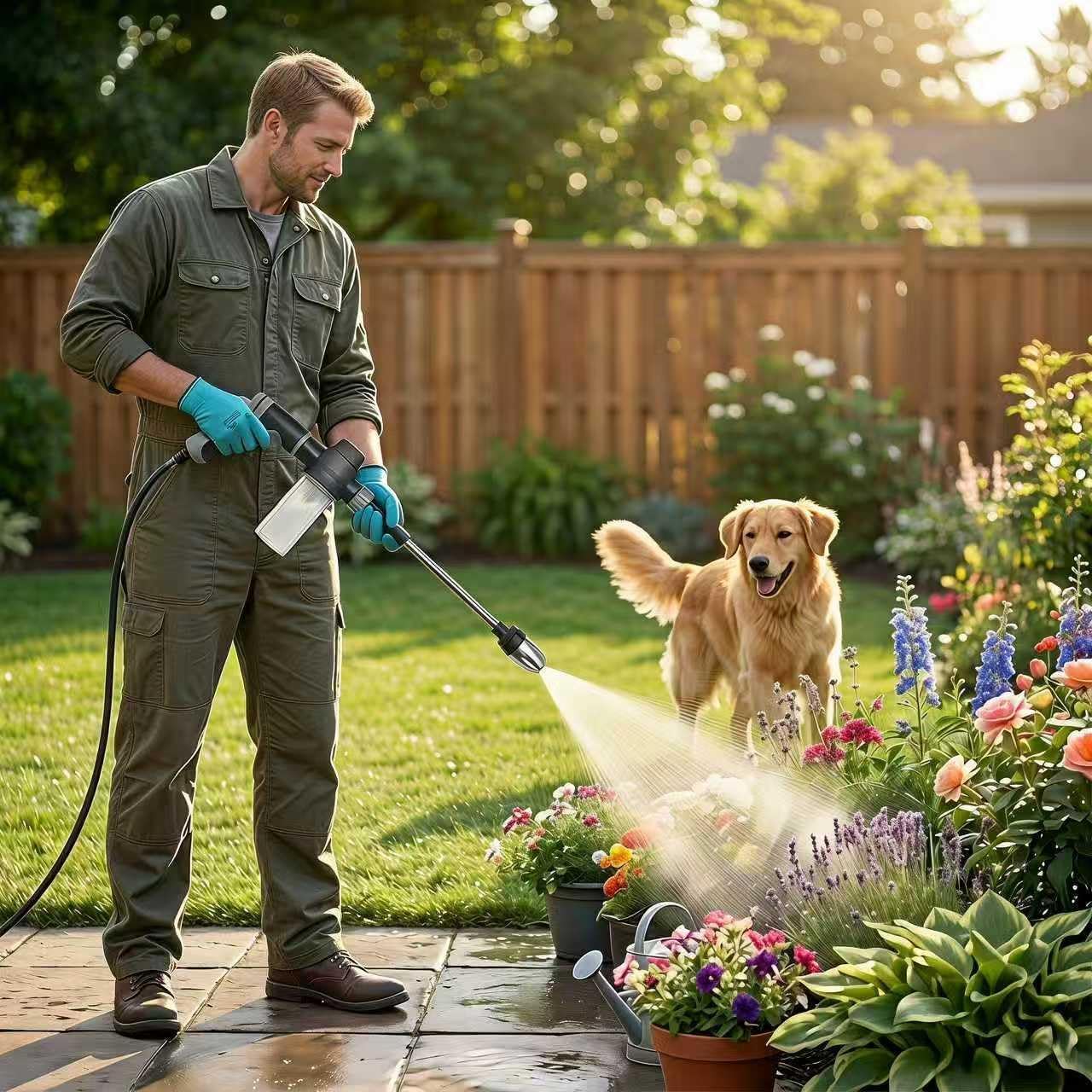 High Pressure Hose Nozzle with 4 Spray Modes, Adjustable Water Spray Gun, Metal Garden Hose Sprayer for Car Wash, Plant Watering, Patio & Outdoor Cleaning (Sprayer Kit with 3 Connectors & Foam Cannon)
