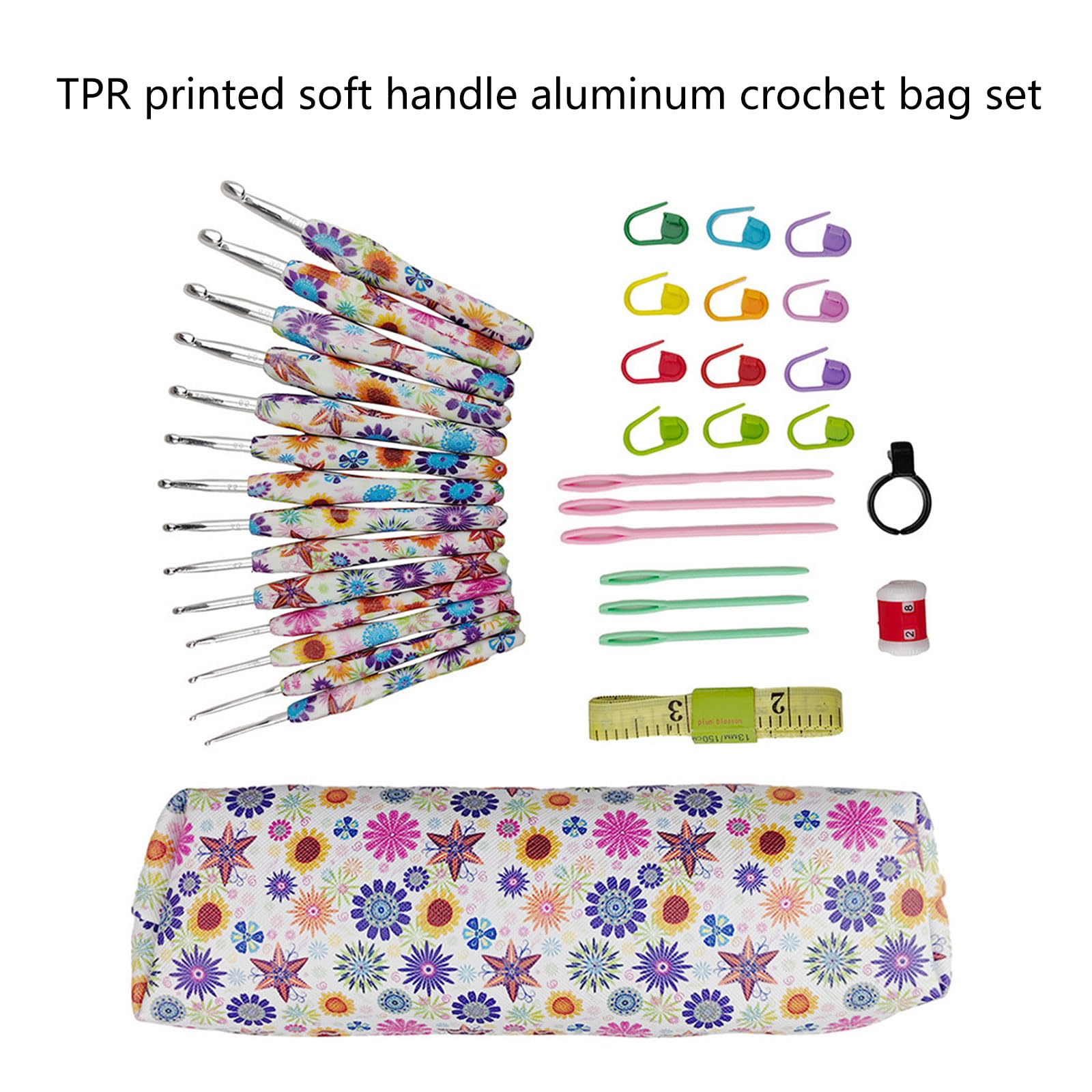 Juego de agujas de ganchillo multifuncionales largas de 2 mm a 10 mm, agujas de ganchillo ergonómicas, herramienta de tejer fácil de usar, juego de 14 ganchos de ganchillo de tamaño con funda, ganchos