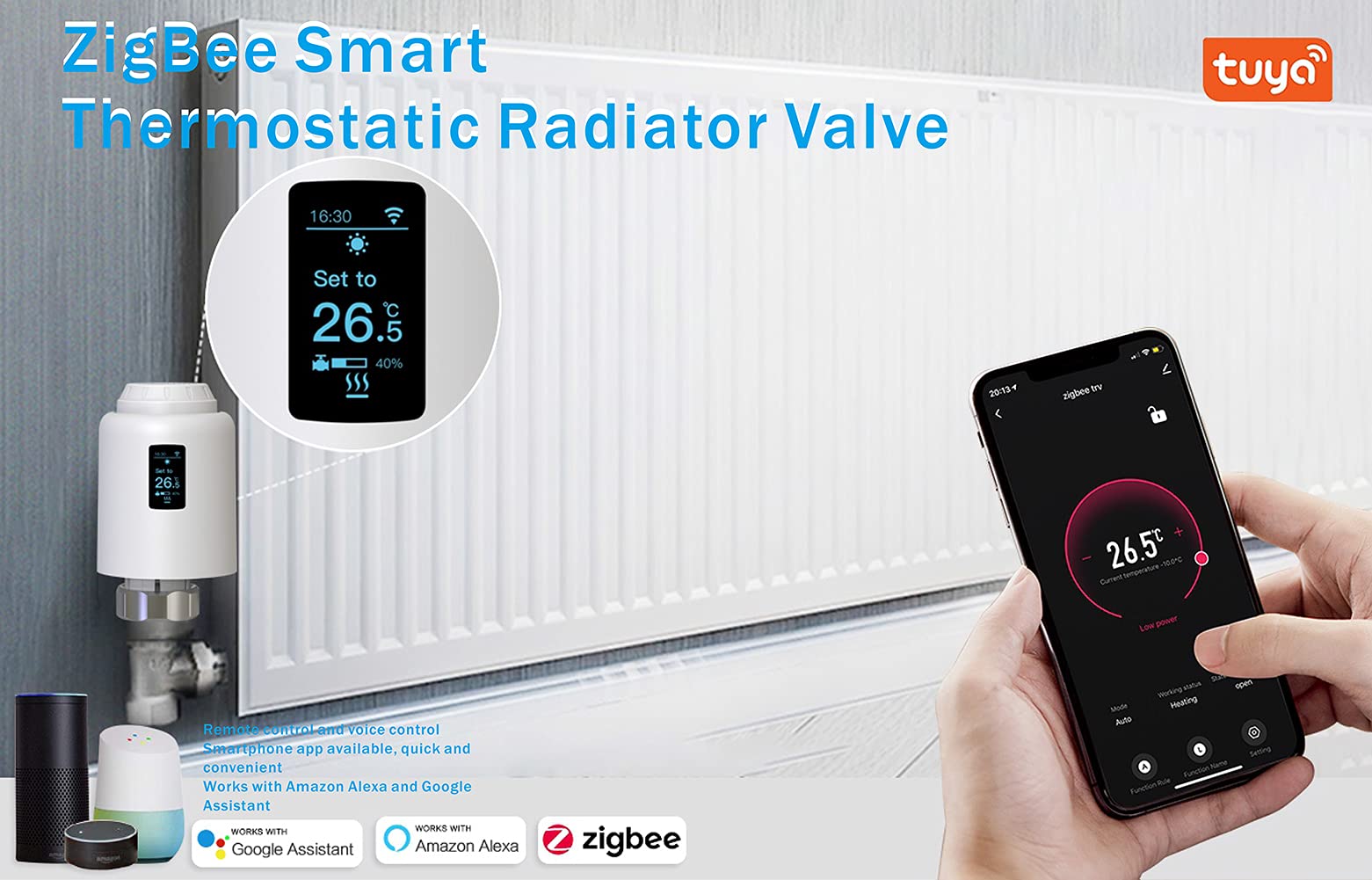 Zigbee Smart Thermostatic Radiator Valve, Unterstützt Fernbedienung durch Smart Life App, Sprachsteuerung durch Alexa und Googlehome (OLED DISPLAY)