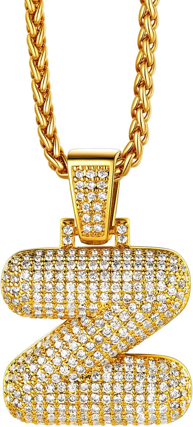 Richsteel Initial Necklace for Men A-Z 18K Gold Plated Crown Shiny Cubic Zirconia Monogram Pendant for Women Fashion Jewelry