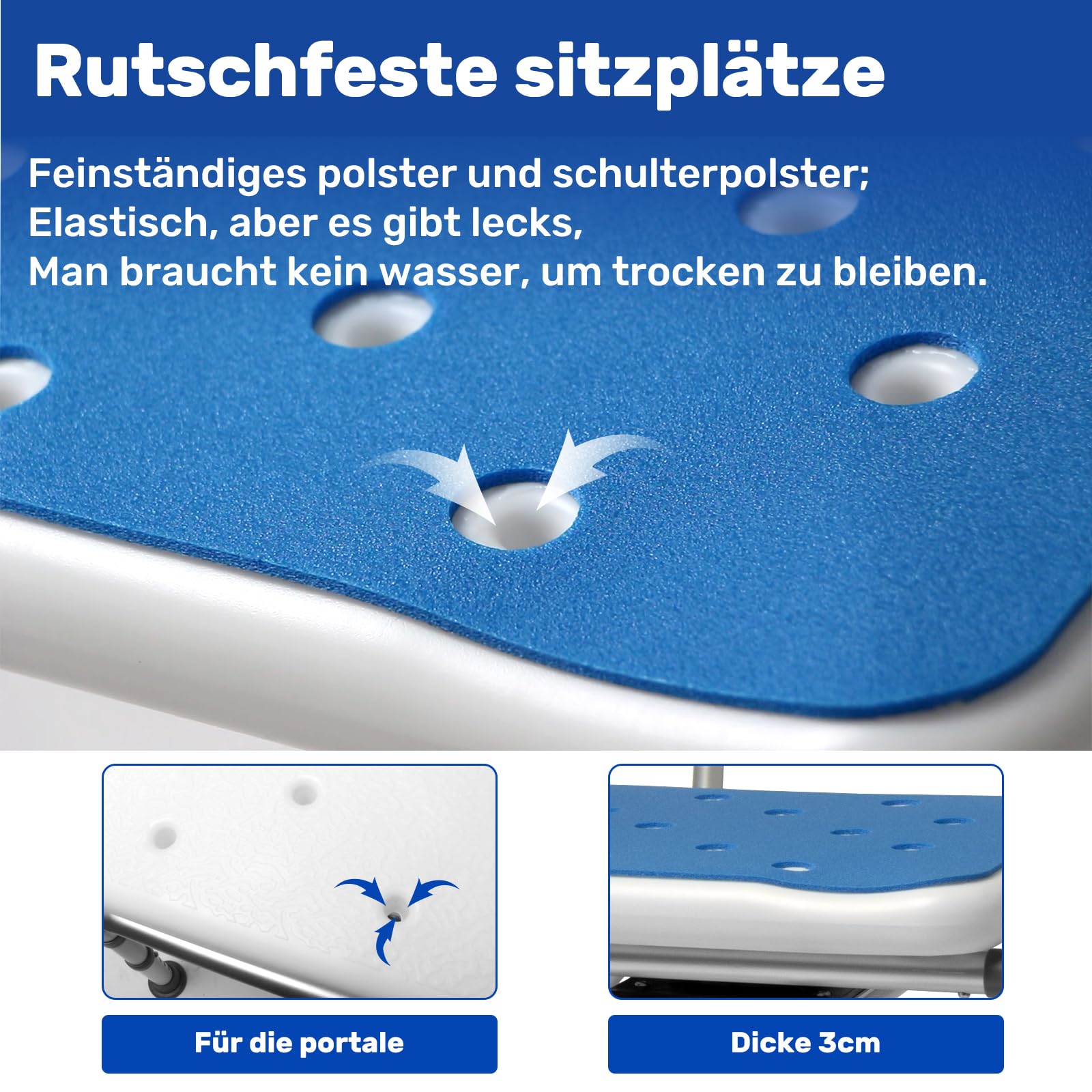 Silla de ducha giratoria de 360° con respaldo y reposabrazos, almohadillas giratorias resistentes al frío, soporta hasta 154 kg, montaje sin herramientas, ideal para la ducha interior.