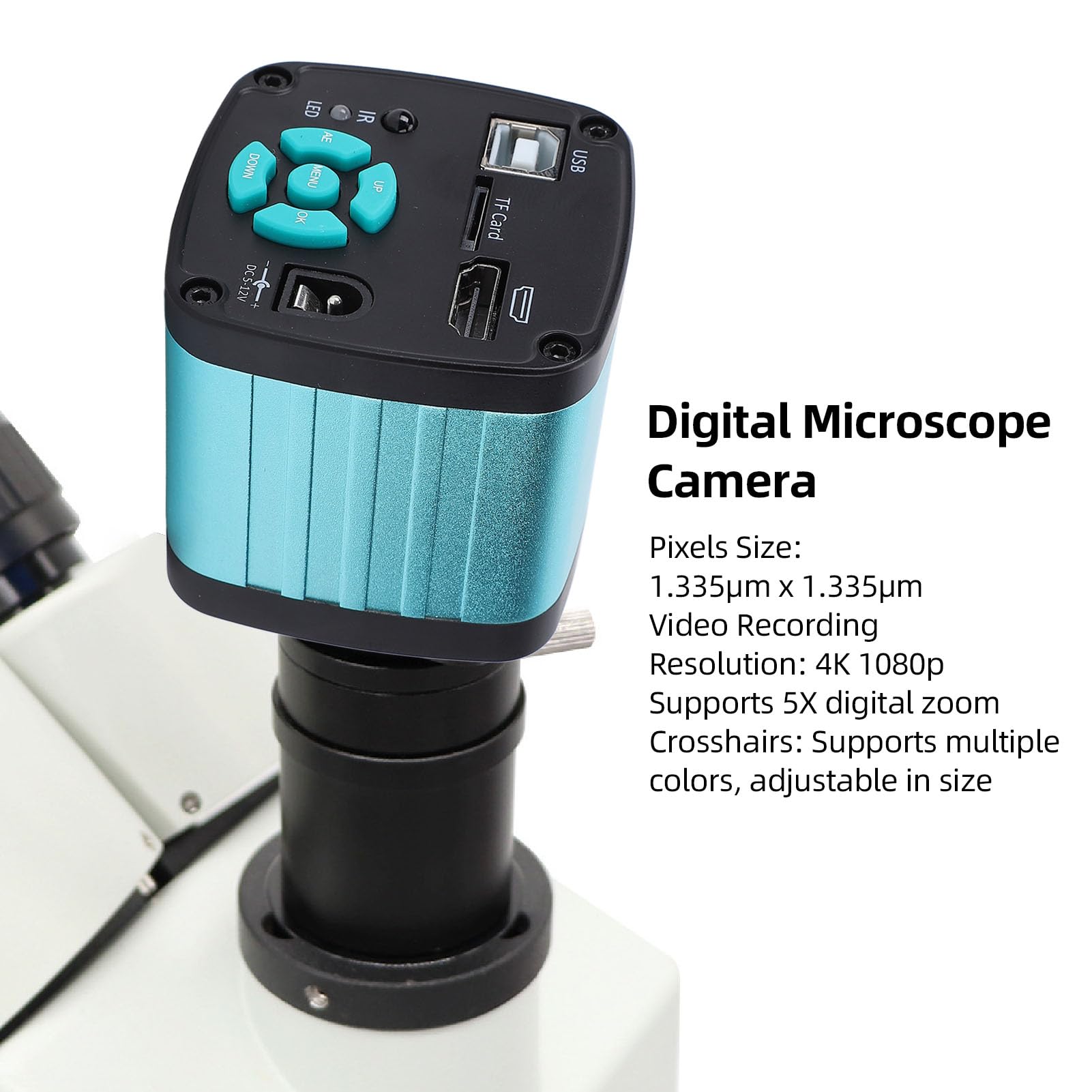 C Cámara de Microscopio de Montaje, Cámara de Microscopio Electrónico 48mp 4k 1080p Interfaz Multimedia Multimedia USB2.0 Salida 5X Cámara de Microscopio Industrial de Zoom