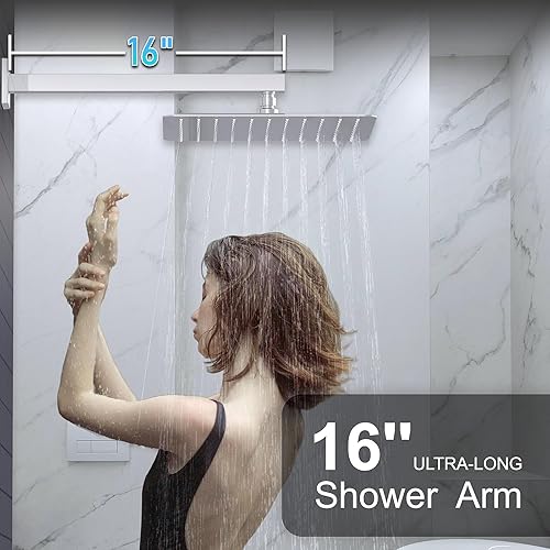 Miniatura 3 de KOJOX - Sistema de ducha negro mate con cabezal de ducha de lluvia de alta presión, cabezal de ducha de mano, mezclador de baño de lujo, juego