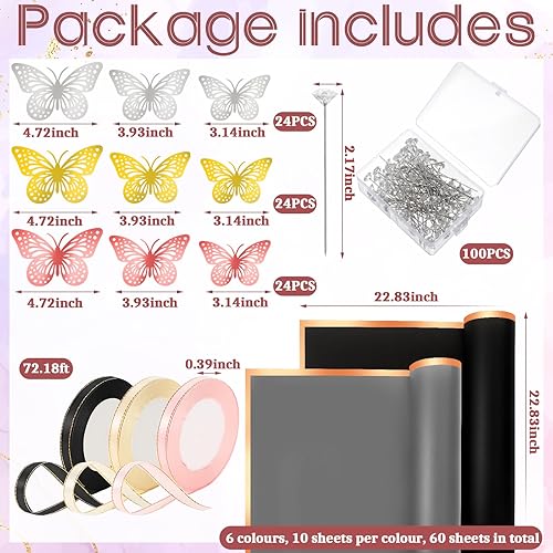 Miniatura 2 de Qilery 243 piezas de papel de regalo para ramo de flores, impermeable, suministros de floristería con decoración de mariposas, coronas, cintas,