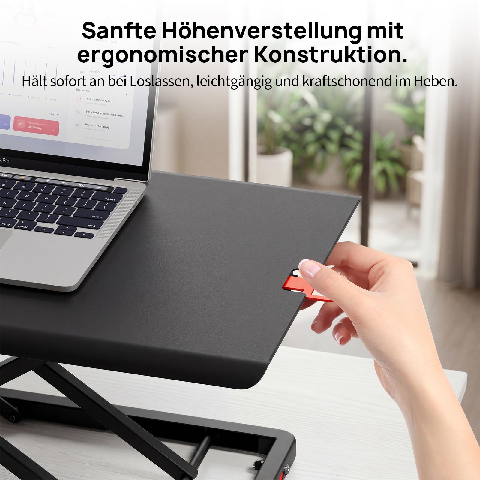 Höhenverstellbarer Schreibtisch-Konverter, Ultraflacher Sitz-Steh-Arbeitsplatz, Leicht Verstellbarer Laptop-Riser, Verschleißfeste Metalltischplatte– Schwarz
