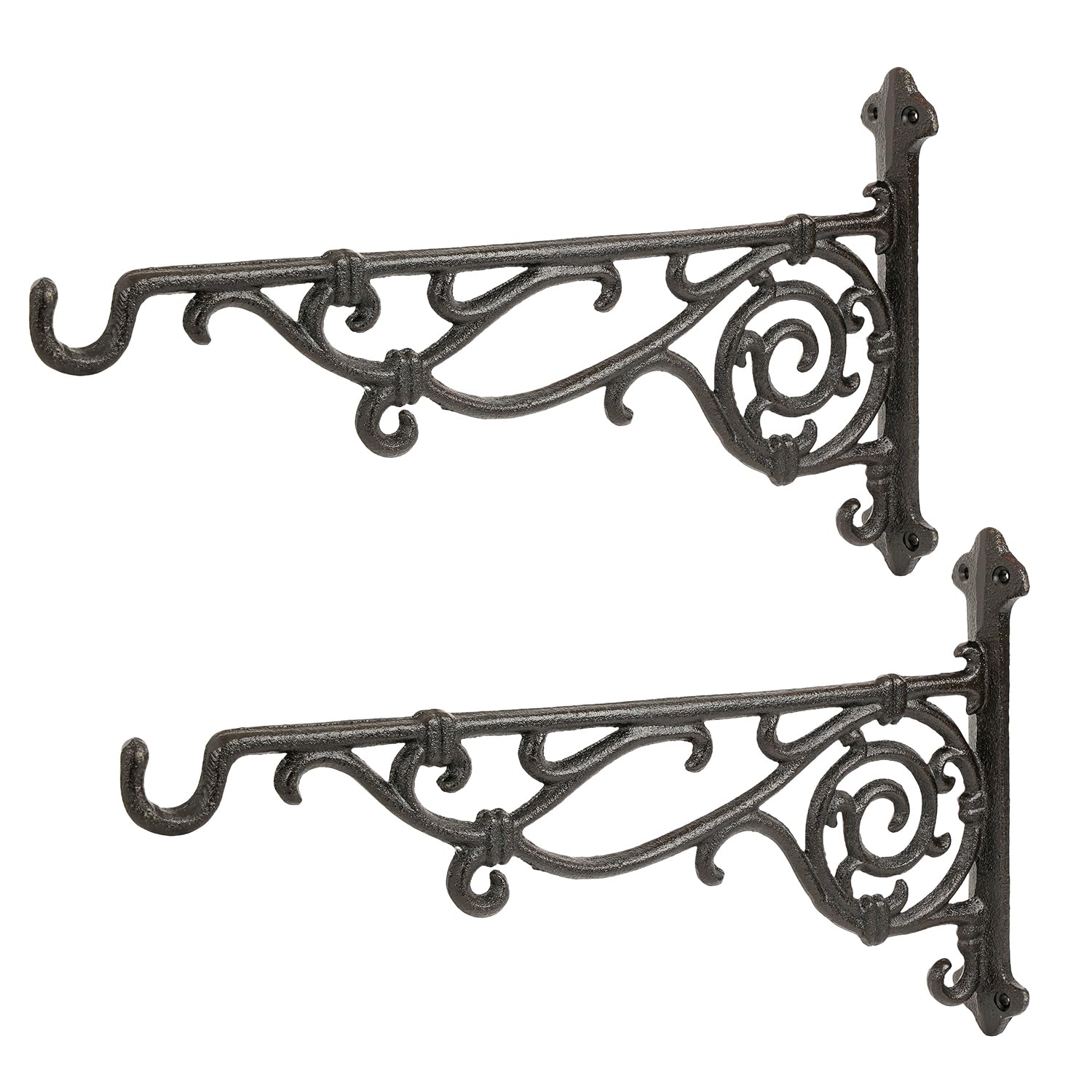 Sungmor Black Cast Iron Hanging Plant Bracket, 16.5" Large Outdoor Wall Plant Hangers, 2Pcs Heavy Duty Hanging Basket Hooks, Decorative Hooks For Flower Pot, Lantern, Wind Chime, Hummingbird Feeder