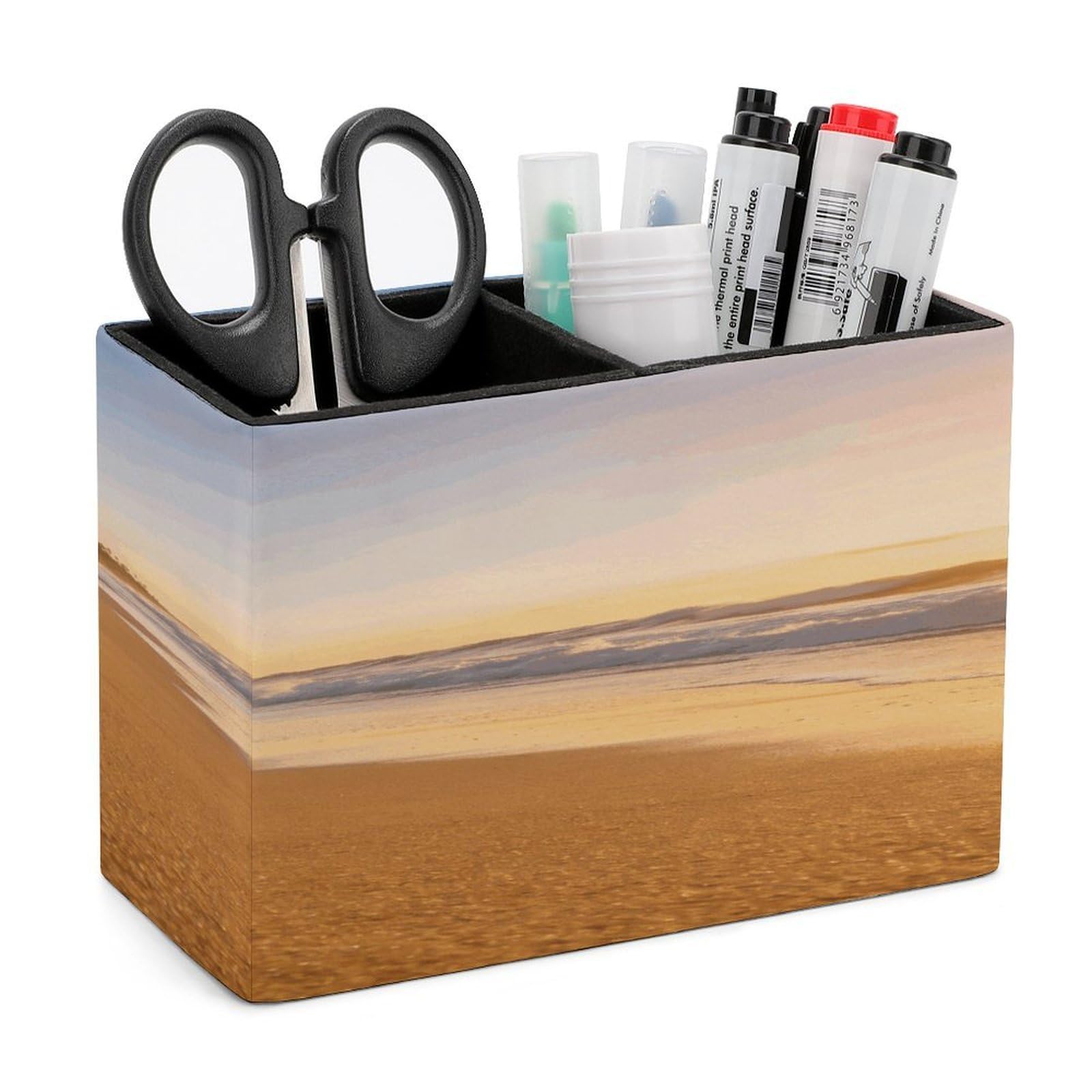 LZQPOEAS Coconut Shadow Gold Sands Pen Holder Double Compartments Pen Cup Makeup Brush Holders Leather Pencil Holder Locker Organizer for Work Locker Accessories Modern Pencil Cup for Desk