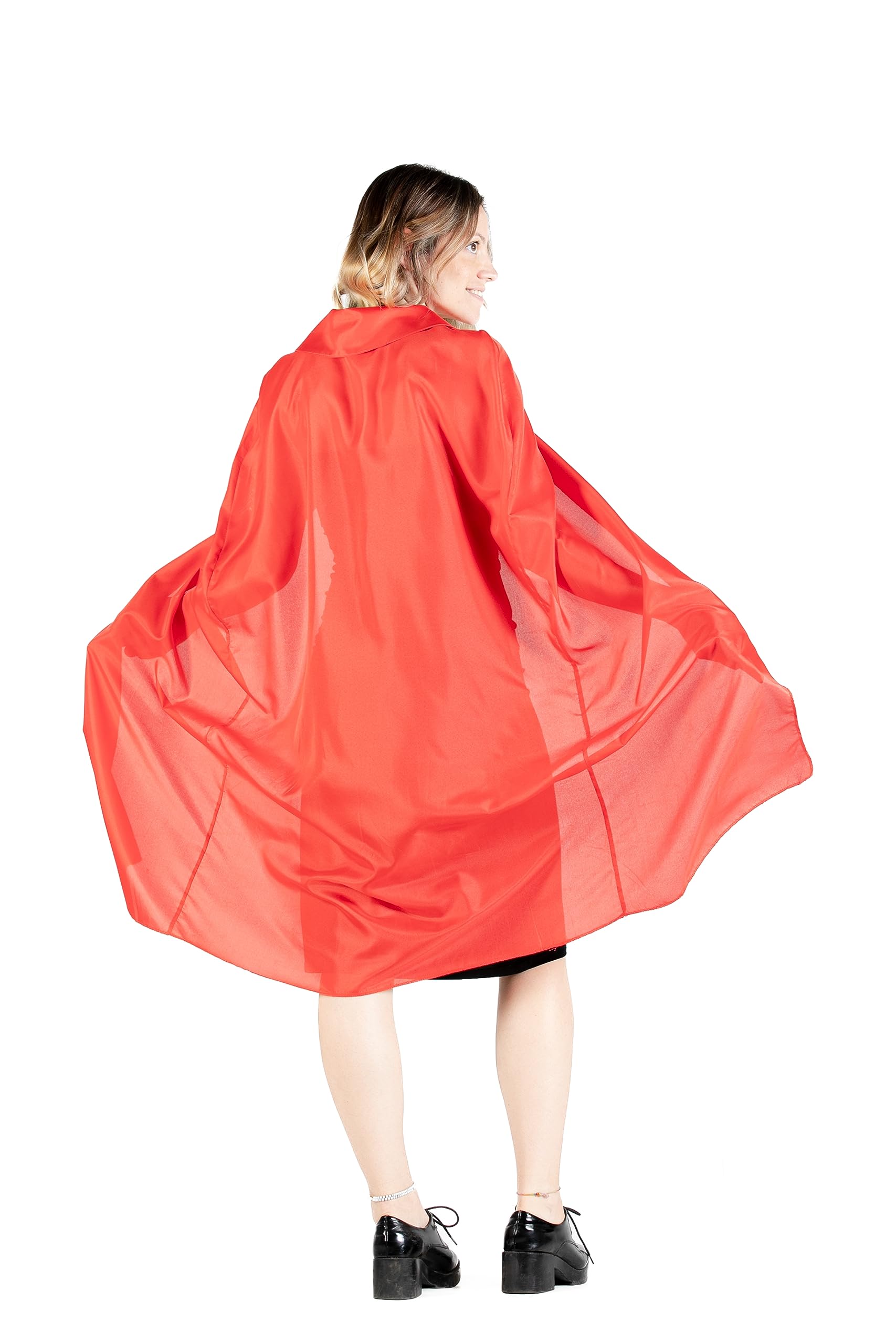 Cape Cloak disguise fancy dress with lapel revers (One size adult), red