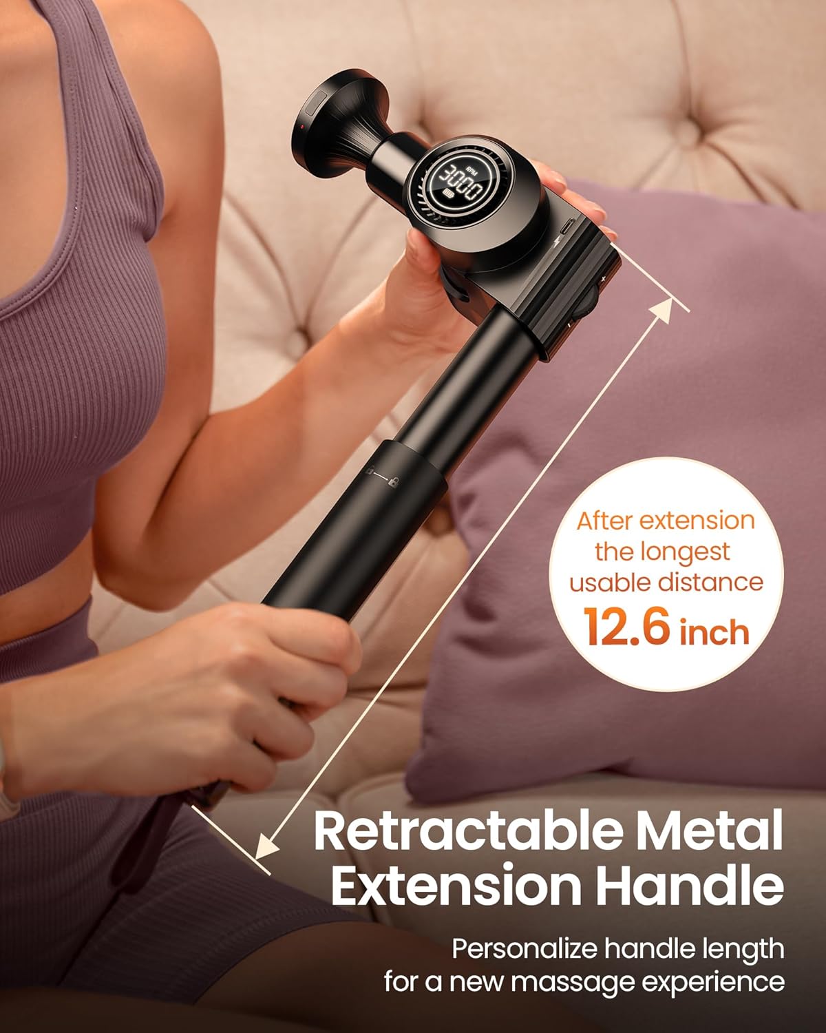 NAPRE Massage Gun with Heat,Deep Tissue Handheld Percussion Back Massager for Muscle/Neck/Body Pain Relief with Long Extension Handle,32-Speeds,Foldable,5 Adjustable Angles,Valentine's Day Gifts - Image 7