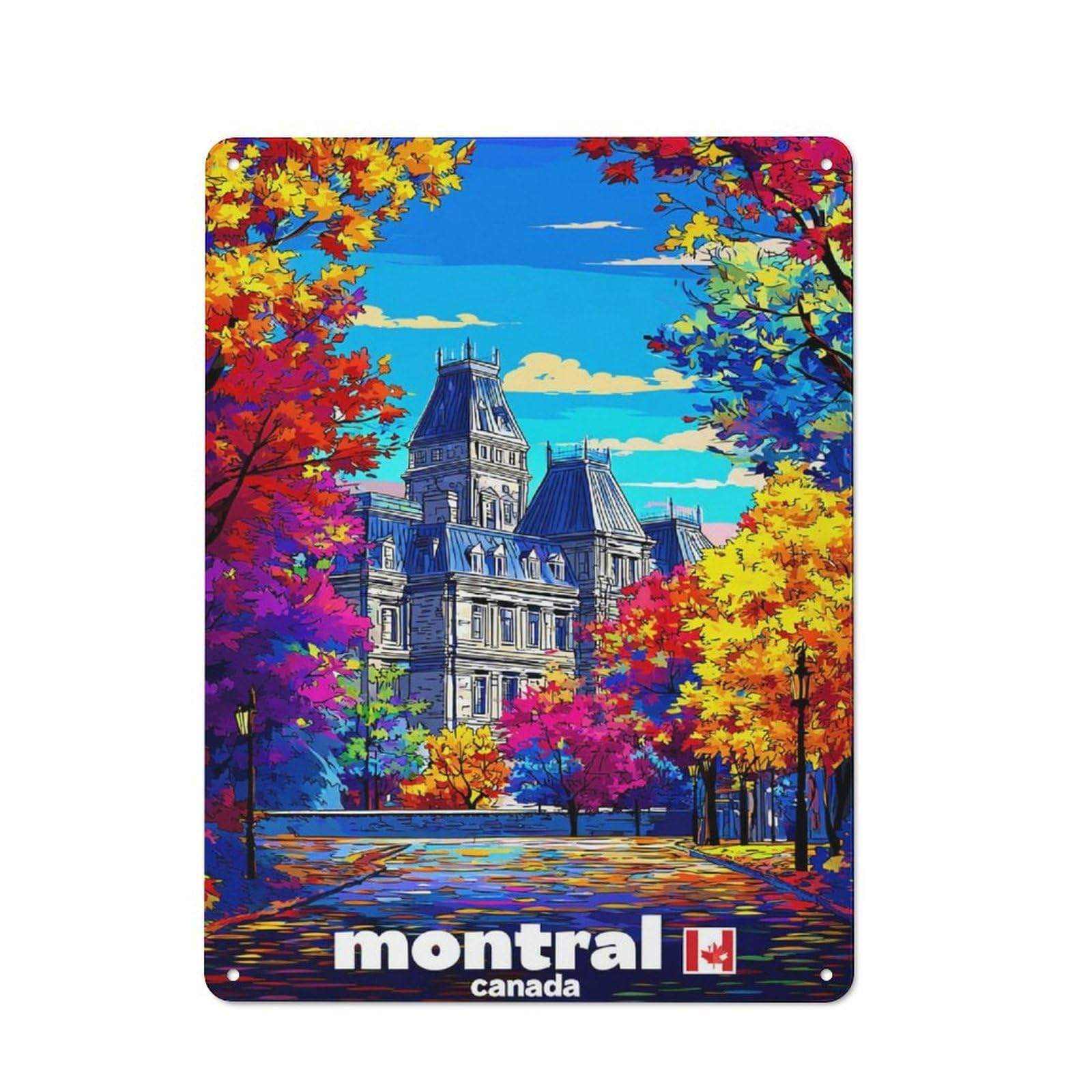 Junmoney Montreal's Autumn Splendor Tin Wall Plaque 40X30cm With For Kitchen Or Home Bar, Suited To Kitchen Decor Lovers