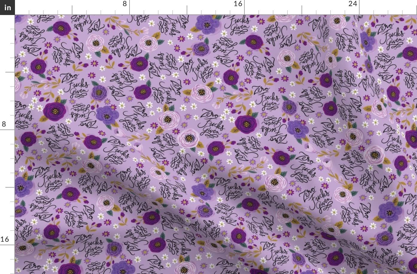 Spoonflower Fabric - Small Purple Flowers Floral Roses Lettering Pretty Feminine Profanity Printed on Organic Cotton Sateen Fabric by The Yard - Sewing Quilting Apparel Home Decor